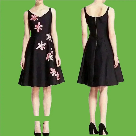NWOT Kate Spade Black Tiger Lily Applique Fit & Flare Dress sz 4 - Picture 1 of 16